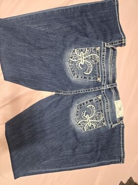 NWOT Miss Me Vernal Fleur De Lis Mid-Rise Bootcut Jeans Bling Size 29 M9312BV